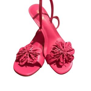 Larroudé Hibiscus Hi sandal sling back stiletto heel leather floral Pink shoe